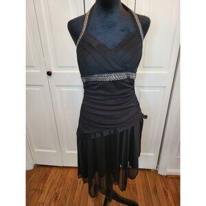 Trixxi Black Asymmetrical Halter Rhinestone Mini Dress L Homecoming Party Formal